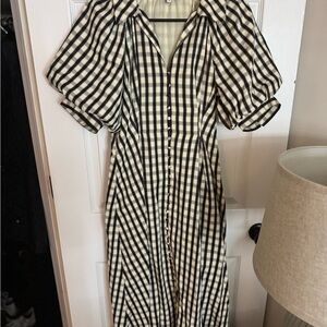 English Factory Black and White Puff Sleeve A-Line Dress